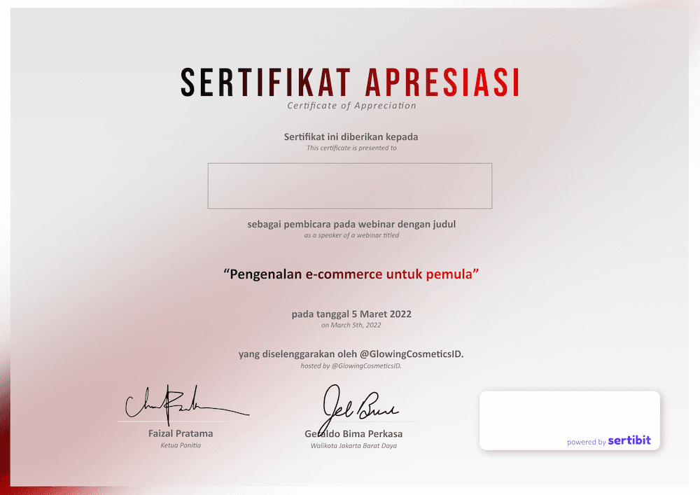 Example certificate